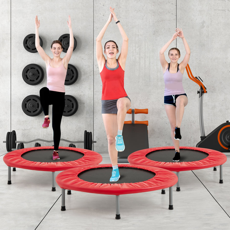 Mini – Trampolin Fitness Fällbar upp till Belastning – 150 kg Ø 97 cm – Röd