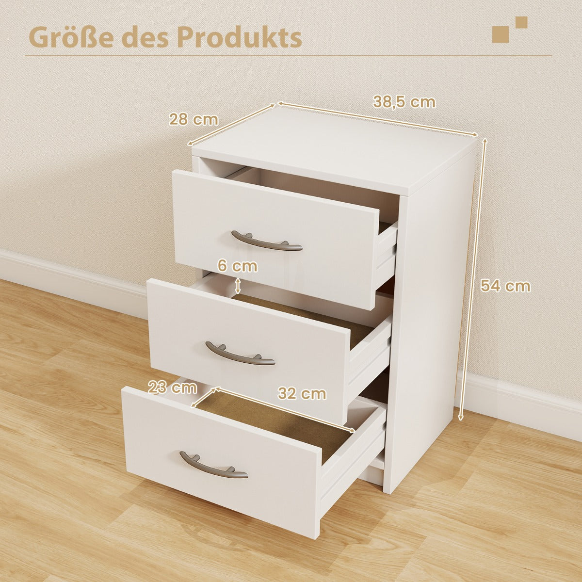 Nattduksbord – med lådor Nattbord för boxspring säng – 3 38,5 x 28 x 54 cm – Vit