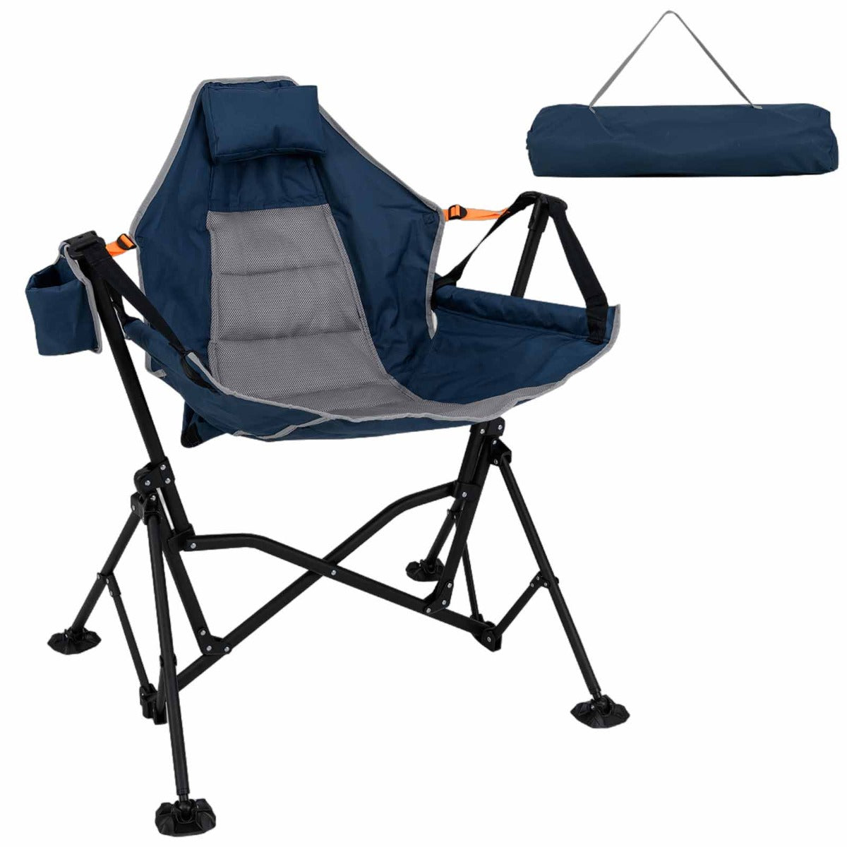 Fällbar – campingstol med justerbart ryggstöd och dryckeshållare – Blå
