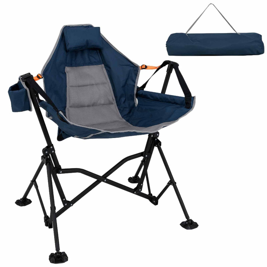 Fällbar – campingstol med justerbart ryggstöd och dryckeshållare – Blå