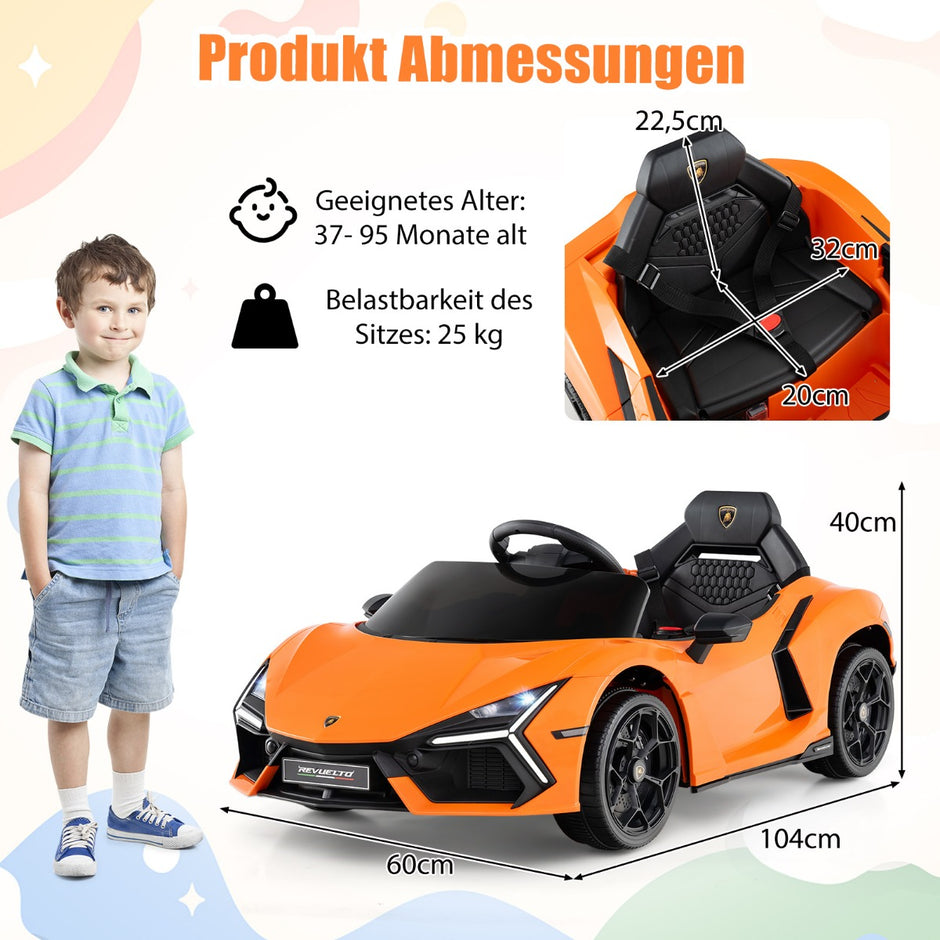 Elbilar – för barn Lamborghini Revuelto 12V med LED strålkastare – Orange