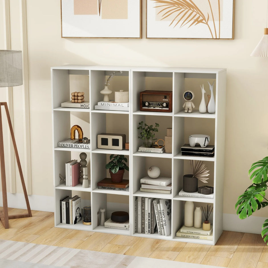 kubers – bokhylla modern kubhylla med skyddsräcke på baksidan och tippskyddssats – 8 69,5 x 33 x 137 cm – Vit