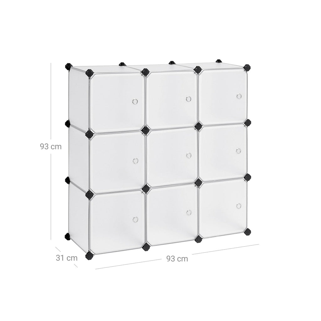 Rekkensysteem - 9 kubussen - Met deuren - Garderobe en schoenenrek - Wit