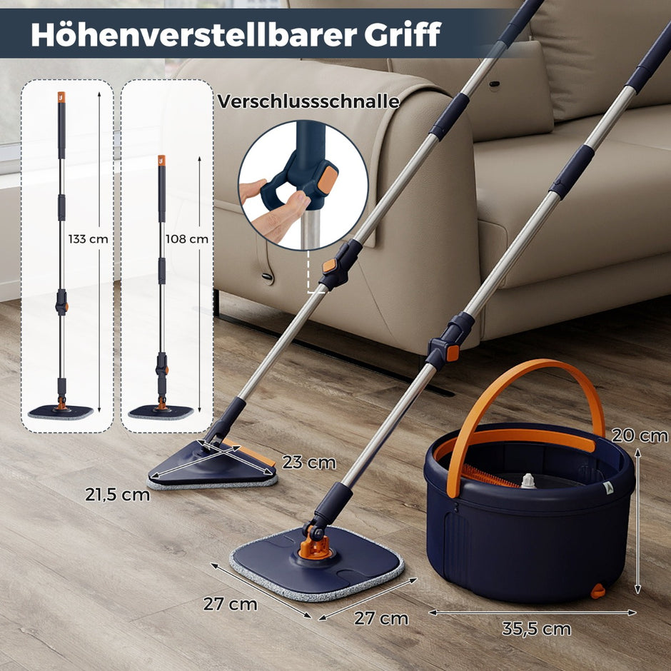 4L – mopp och hink med vridpress 360° vridbar huvud Platt – Blå