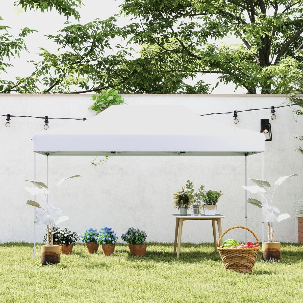 Faltpaviljong – med rullväska och rep Höjdjusterbar Pop Up Trädgårdspaviljong – 4 3 x 4,5 m – Vit