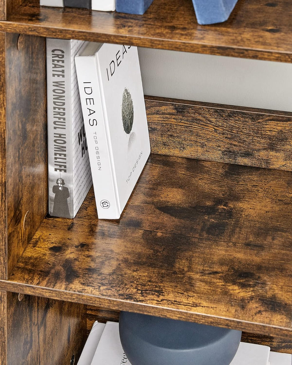 Boekenkast – 9 Vakken – Hout en Staal – Bruin en Zwart