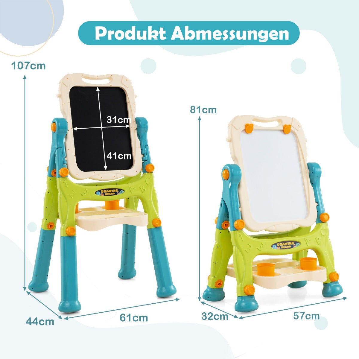 Tavla – Barn dubbelsidig höj och sänkbar med whiteboard – Grön
