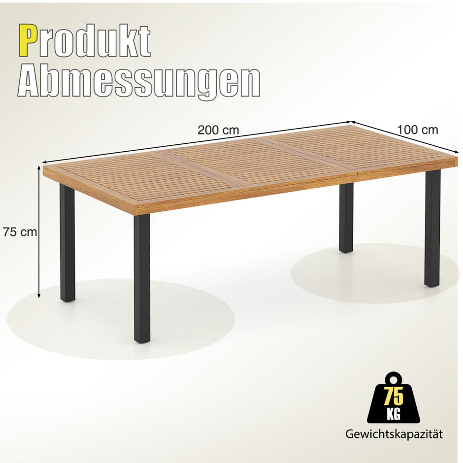 Trädgårdsbord – med parasollhål för personer Stort terrassbord i akaciaträ Matbord – 8 – Natur