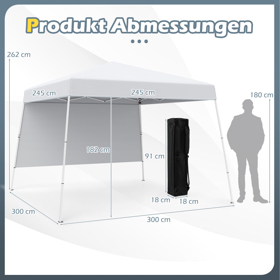 Pop – up Paviljong Trädgårdstält Vattentätt och Solskydd Partytält – 3 x 3 m – Vit