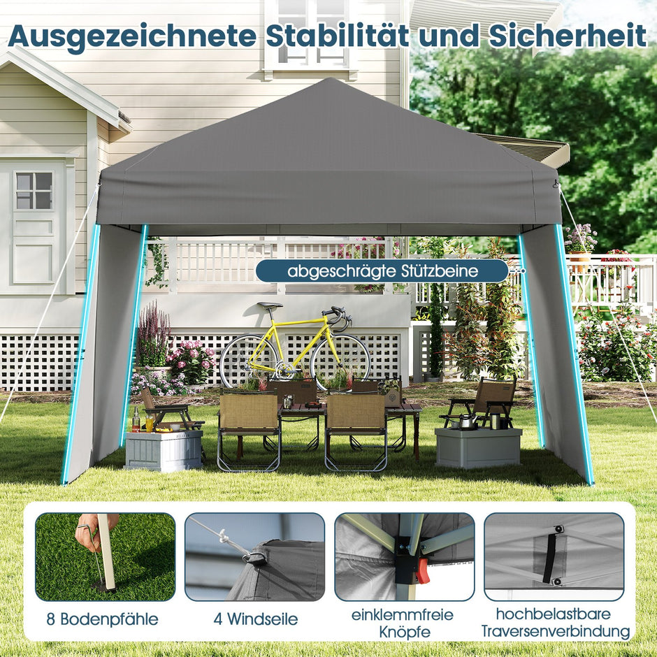 Pop – up Paviljong med omvandlingsbara sidoväggar till markis Campingtält Partytält – 2 430 x 280 cm – Grå