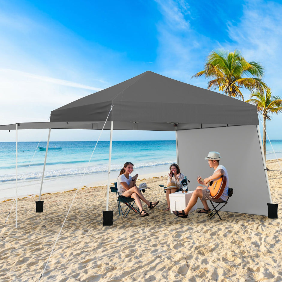 Pop – up Paviljong med omvandlingsbara sidoväggar till markis Campingtält Partytält – 2 430 x 280 cm – Grå