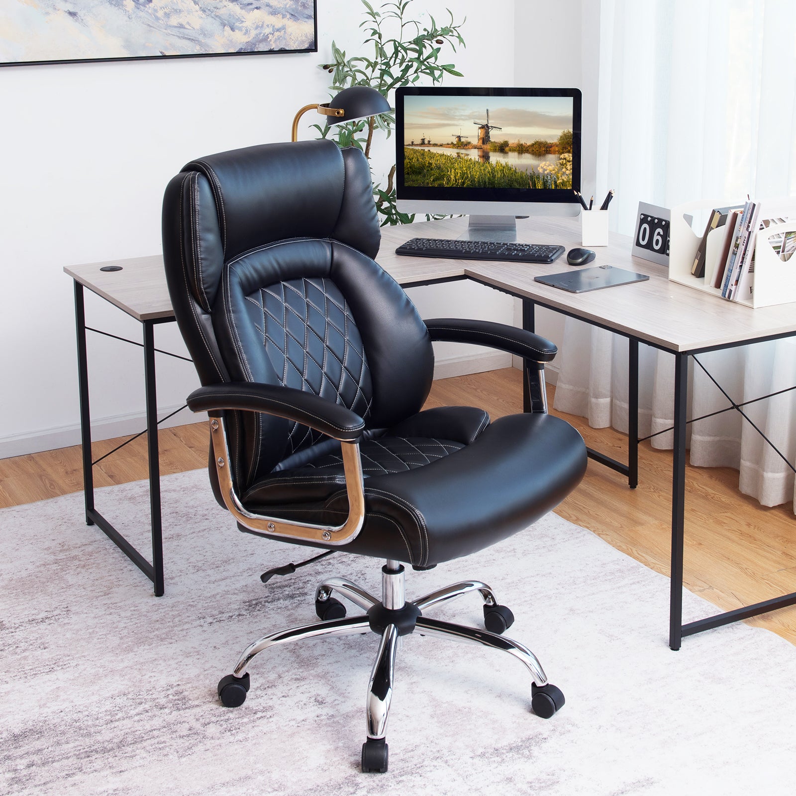 Ergonomisk – kontorsstol för chefer, belastningskapacitet upp till kg, skrivbordsstol med vippfunktion. – 225 – Svart