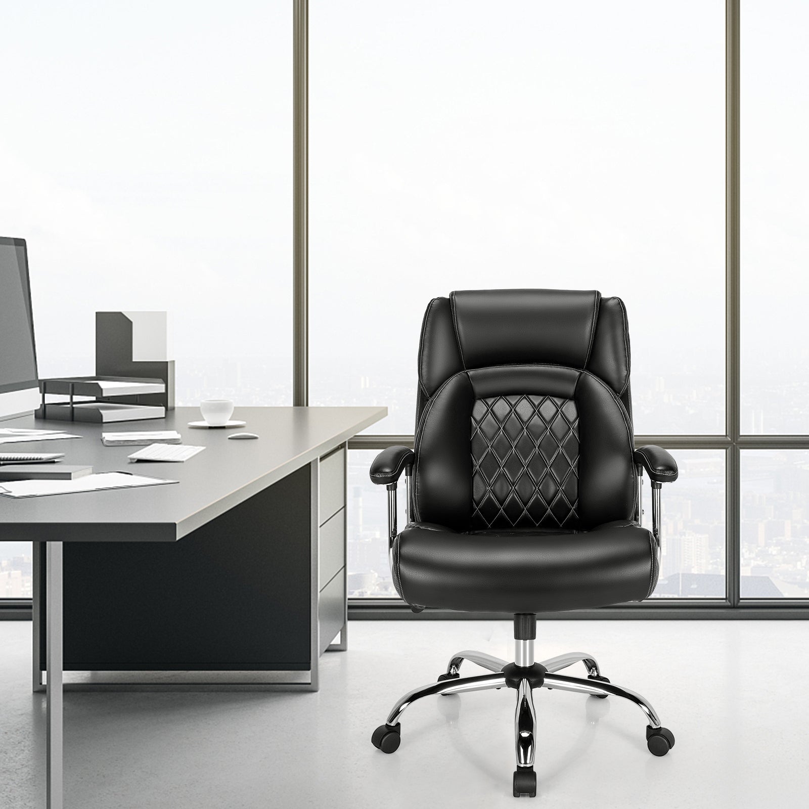 Ergonomisk – kontorsstol för chefer, belastningskapacitet upp till kg, skrivbordsstol med vippfunktion. – 225 – Svart