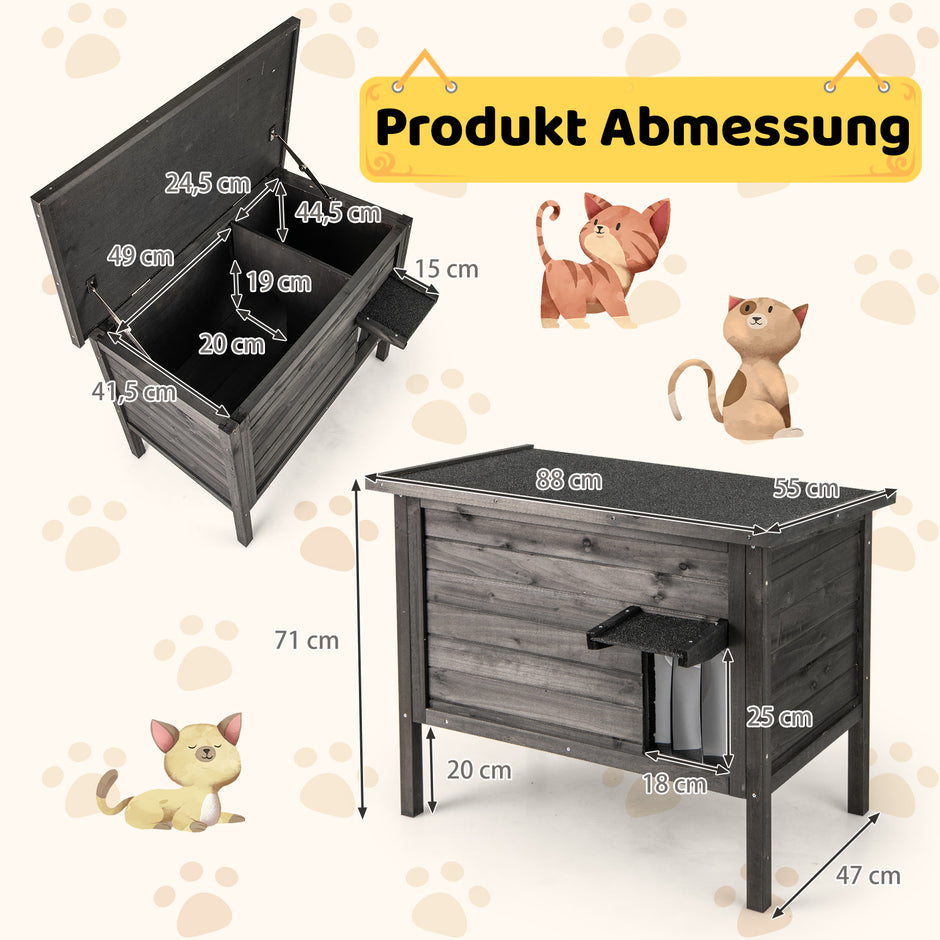 Utomhus – vinterfest katt hus trä med skumisolering och tak – Svart