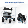 Fällbar – och lätt rollator med luftdäck sittplats i aluminium upp till i rullstol – 140 kg 2 1 – Blå