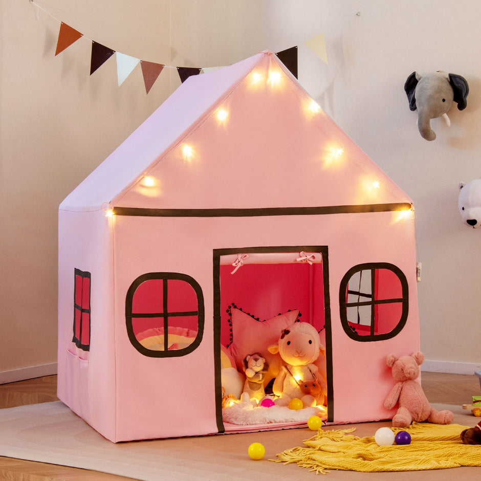 Lekhus – Barn Inomhus med Stjärnljus och Polstrad Matta + – Rosa och svart