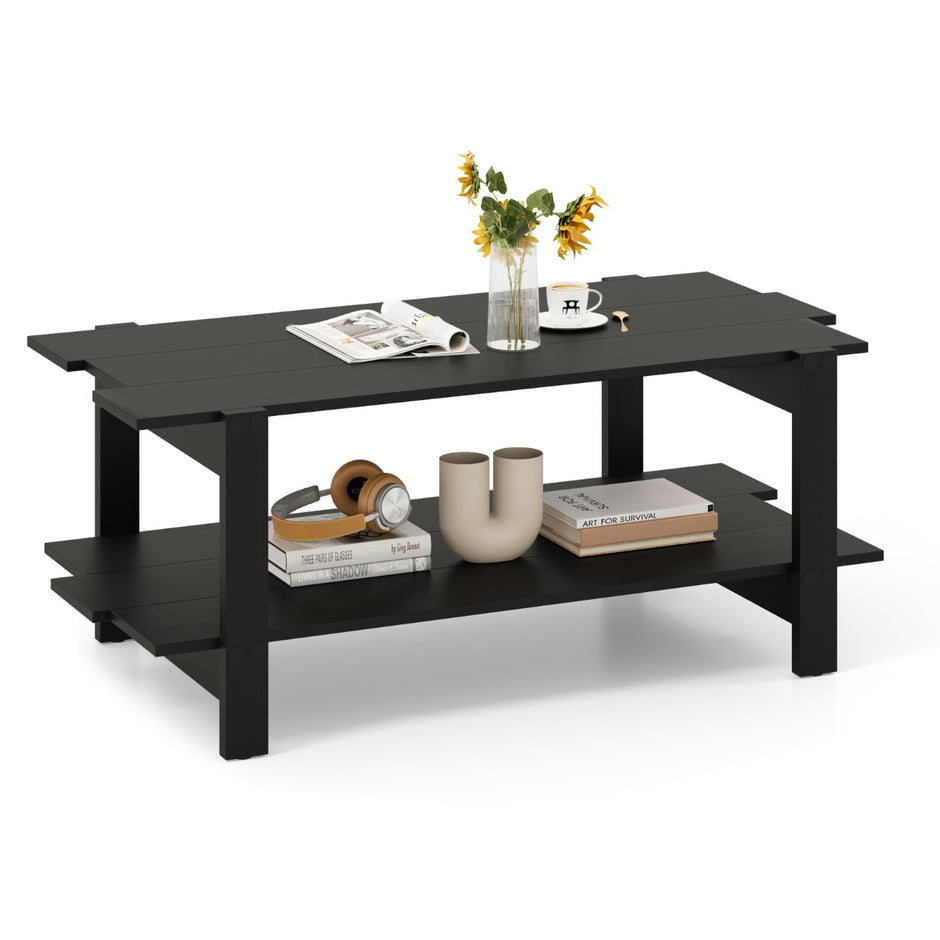 stegs – soffbord med förvaring, kaffebord, rektangulärt sidobord, accentbord – 2 – Svart
