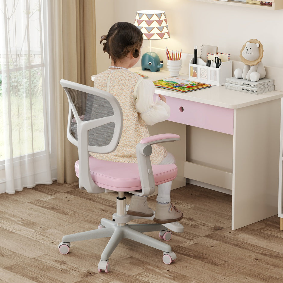 Barnskrivbordsstol – med höjdjusterbar sits barnstol hjul – 41-52 cm – Rosa