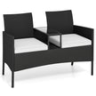 Trädgårdsbänk – med bord sits Polyrattan sittbänk sittgrupp trädgårdsmöbler terrassmöbler – 2 – Svart