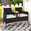 Trädgårdsbänk – med bord sits Polyrattan sittbänk sittgrupp trädgårdsmöbler terrassmöbler – 2 – Svart
