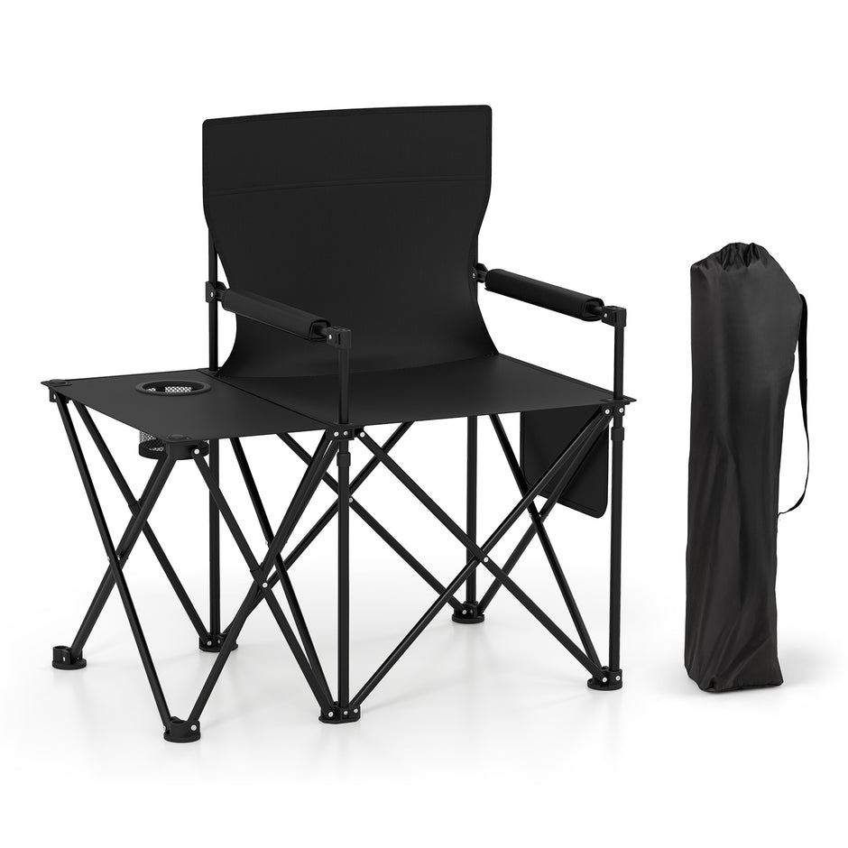 Fällbar – campingstol pack Klappstol med sidobord, mugghållare och sidoficka – 2 – Svart