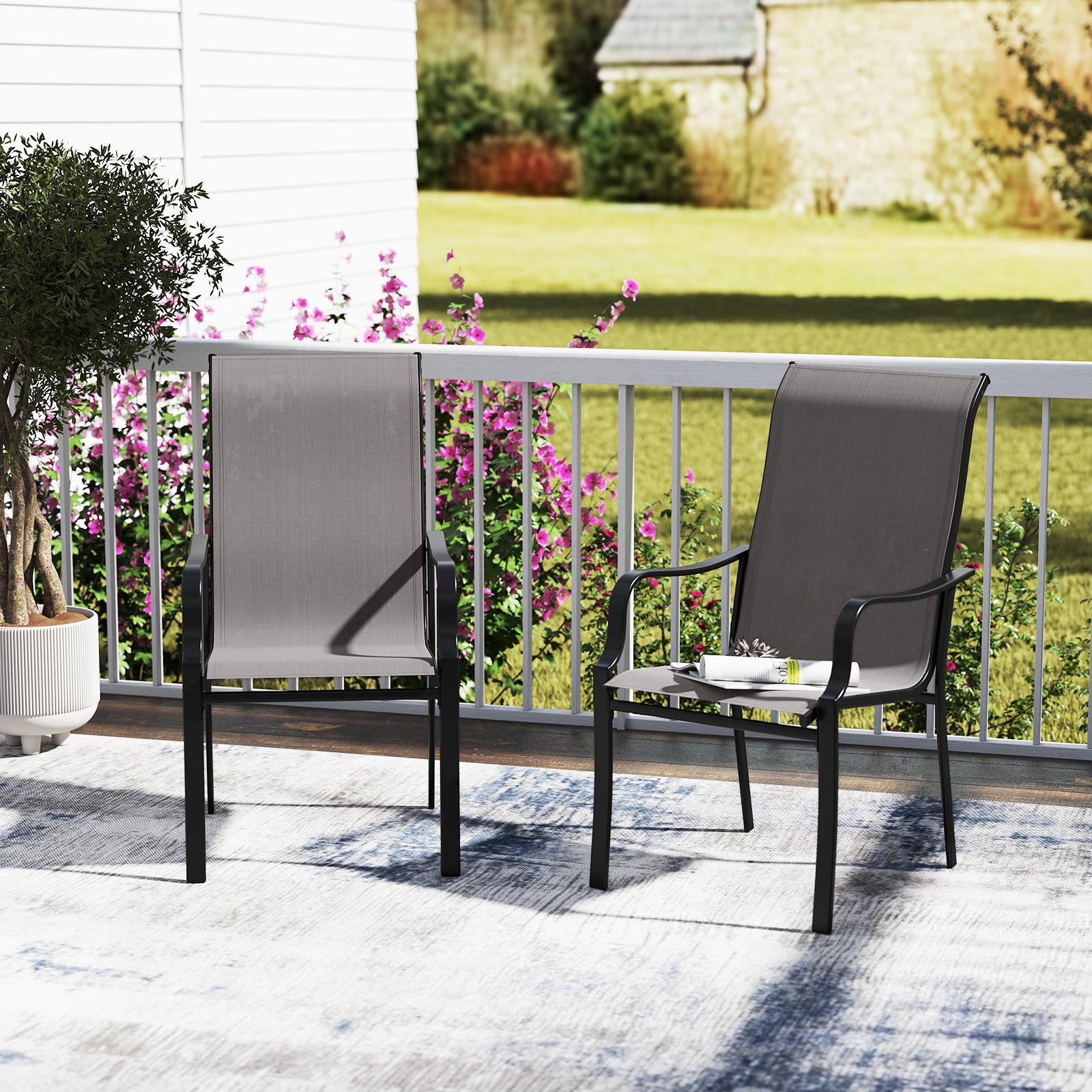 pack – trädgårdsstolar med hög ryggstöd, belastningskapacitet upp till kg, terrassstolar – 2 150 – Grå