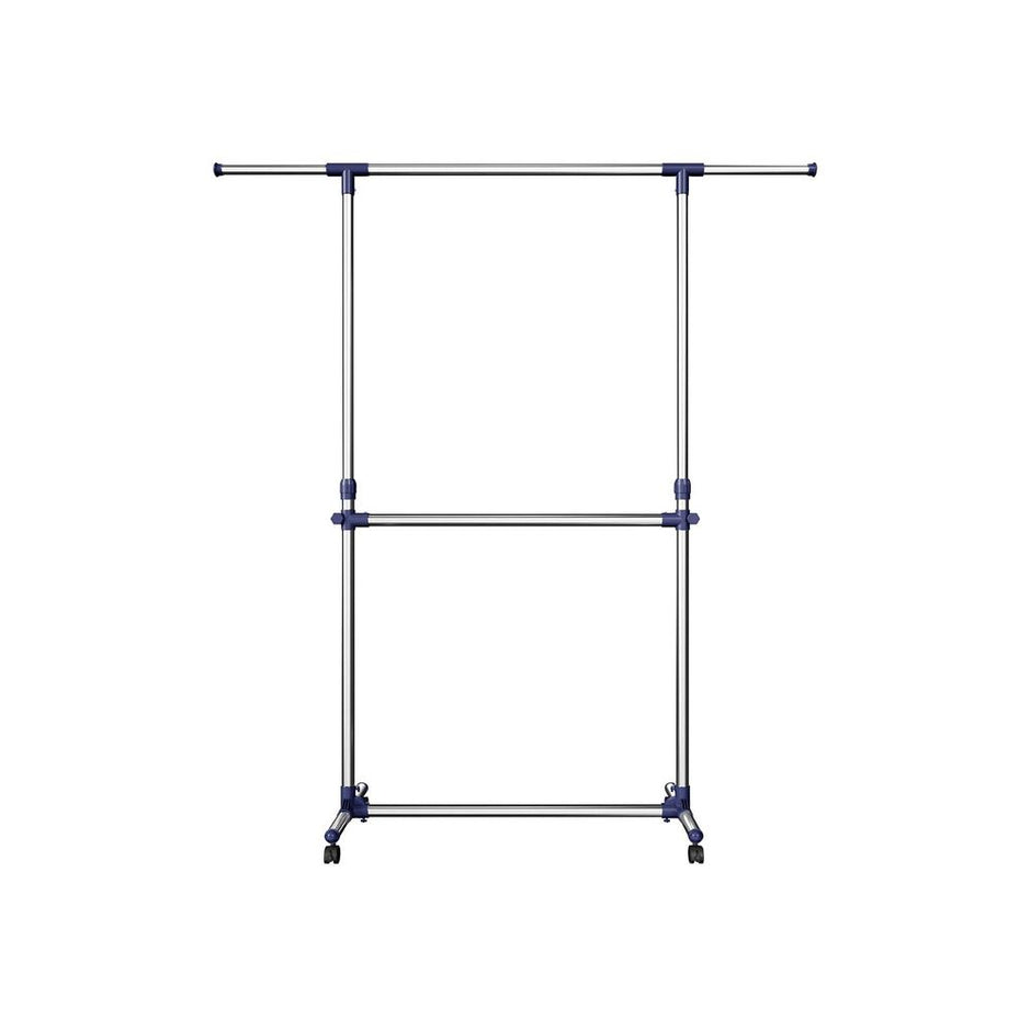 Kledingrek 101–166 cm – Op wielen – Tot 25 kg draagvermogen – Verstelbare hoogte (113–198 cm).
