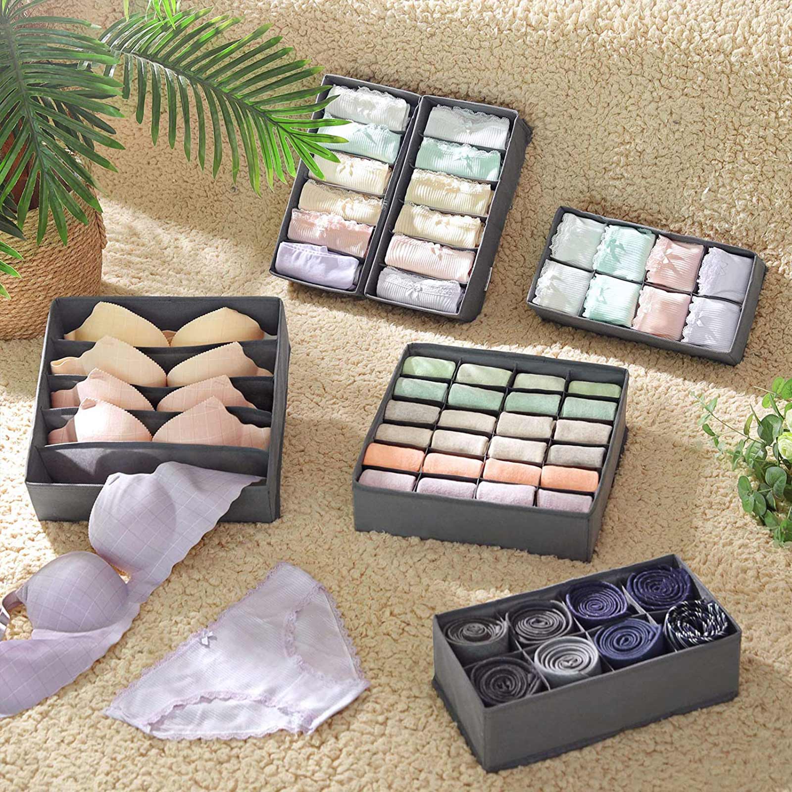 Opbergdozen - Set van 8 - Lade-Organizer - Opvouwbaar - Grijs