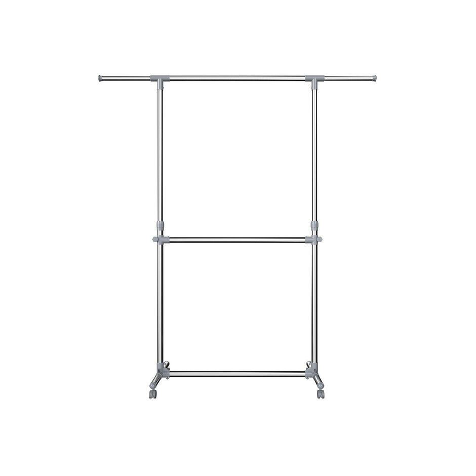 Kledingrek 101–166 cm – Op wielen – Tot 25 kg draagvermogen – Verstelbare hoogte (113–198 cm).