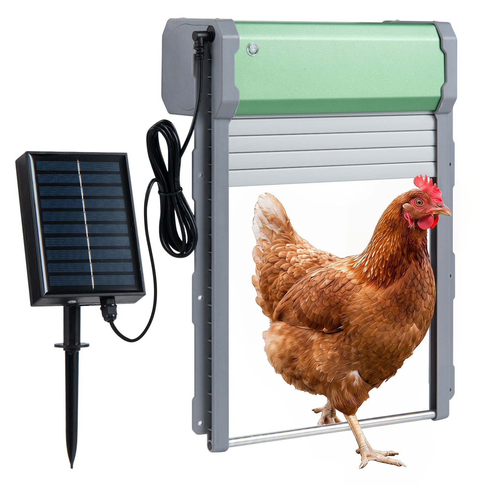 Automatisk – hönsdörr med solenergi lägen timer ljussensor och fjärrkontroll Hönshusets klämskydd – 4 – Silver