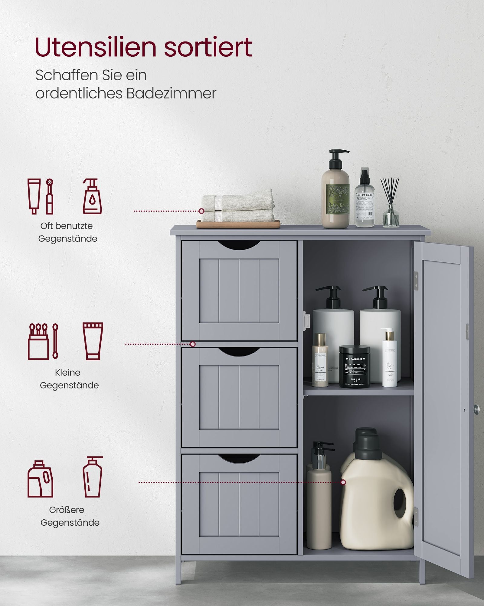 Badkamermeubel – met 3 lades & kastdeur