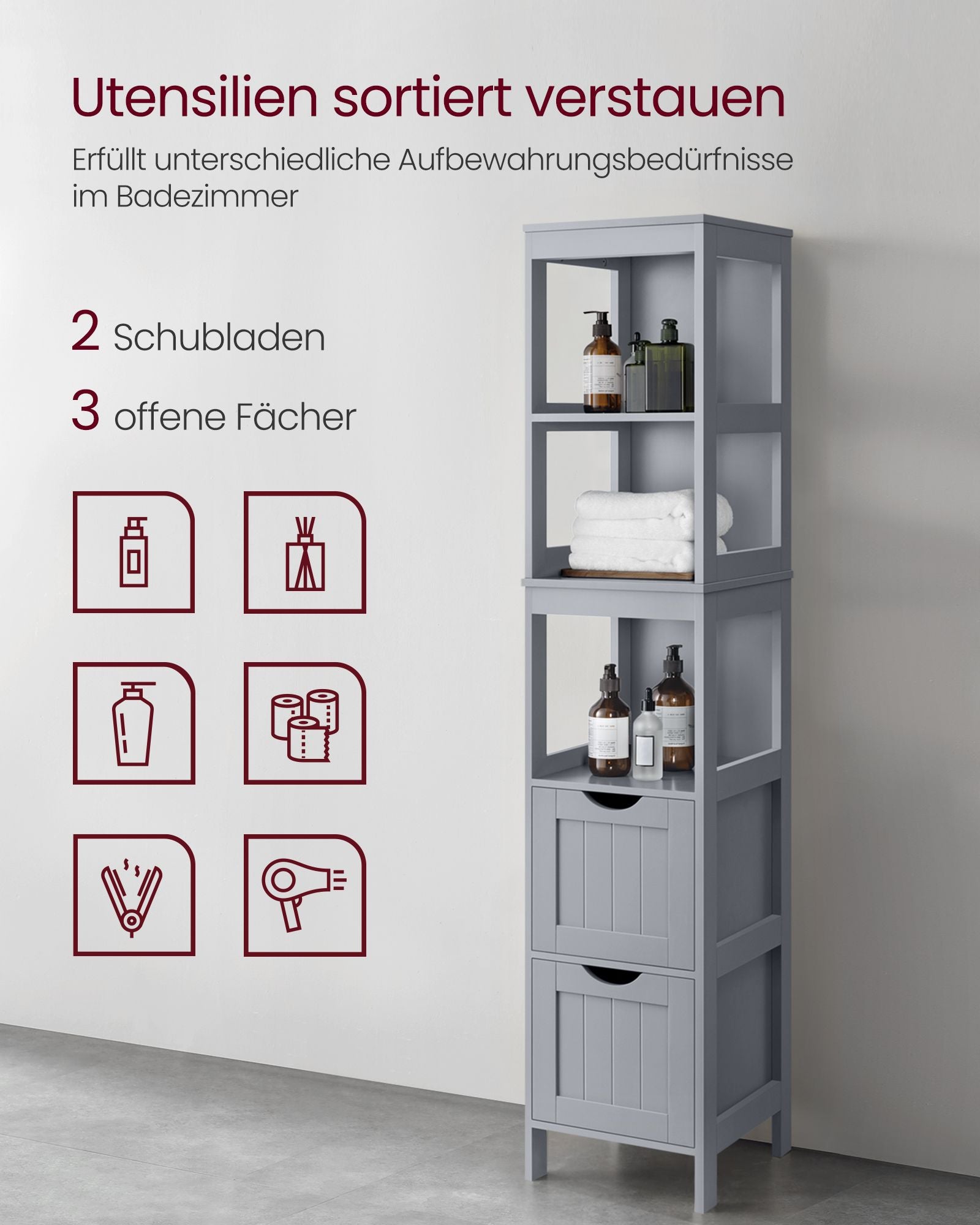 Badkamerkastje – hoog – smal staand – duifgrijs