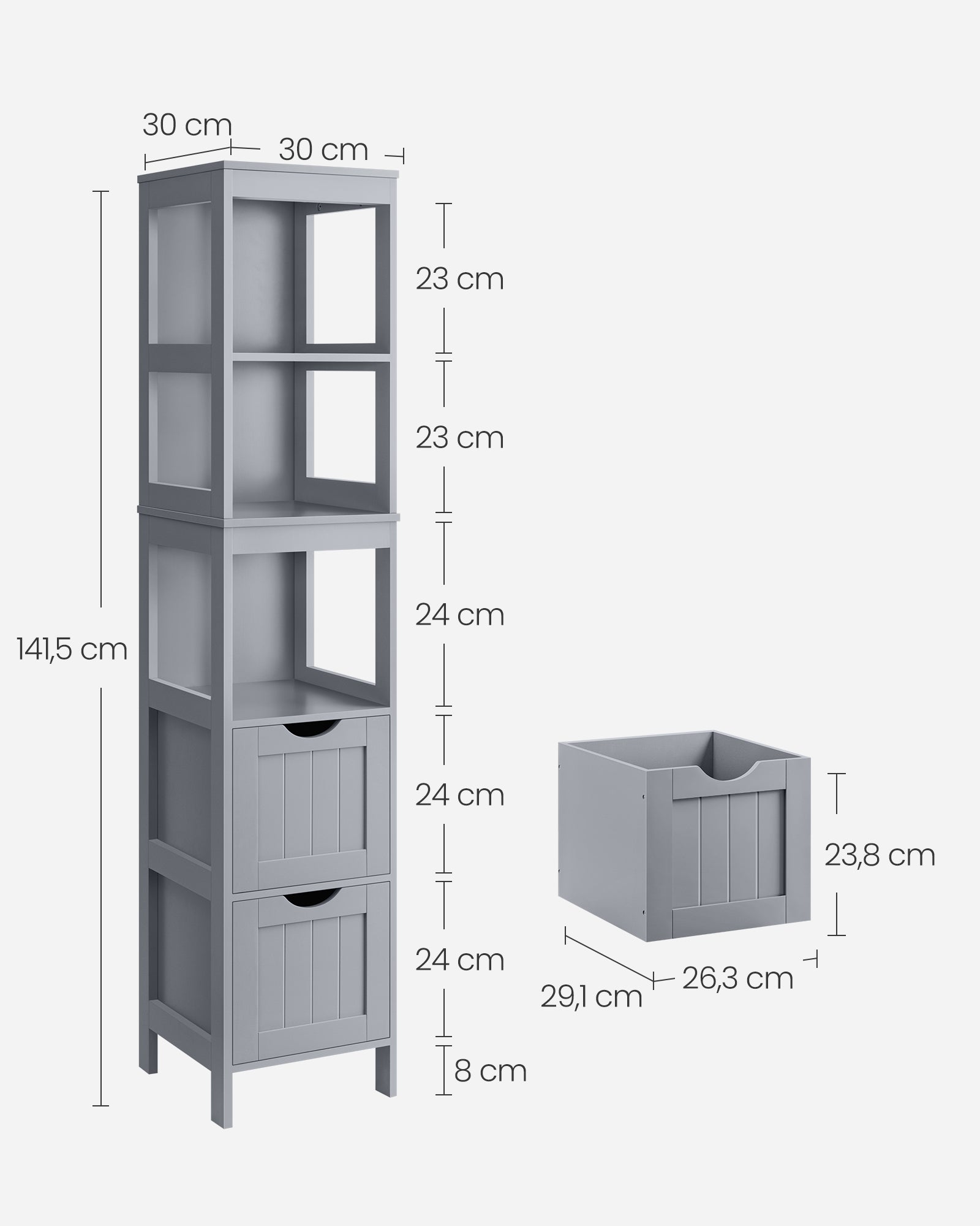 Badkamerkastje – hoog – smal staand – duifgrijs