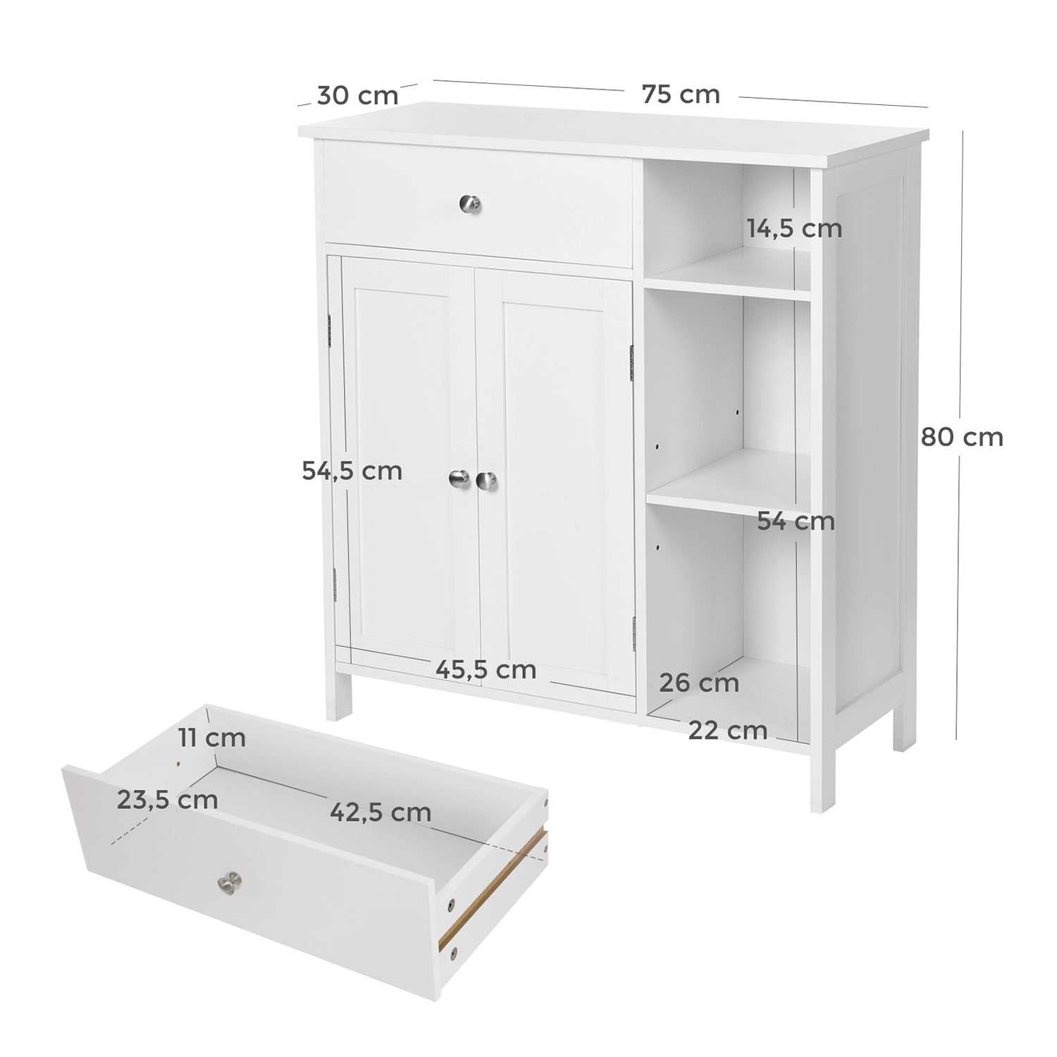 Badkamerkast – Met lade en 3 planken – Hout – Wit