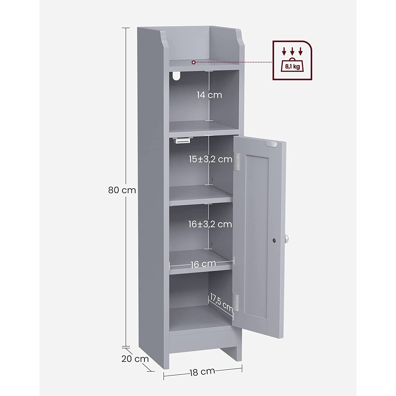 Badkamerkast - Bijzetkast - Twee open vakken - Grijs
