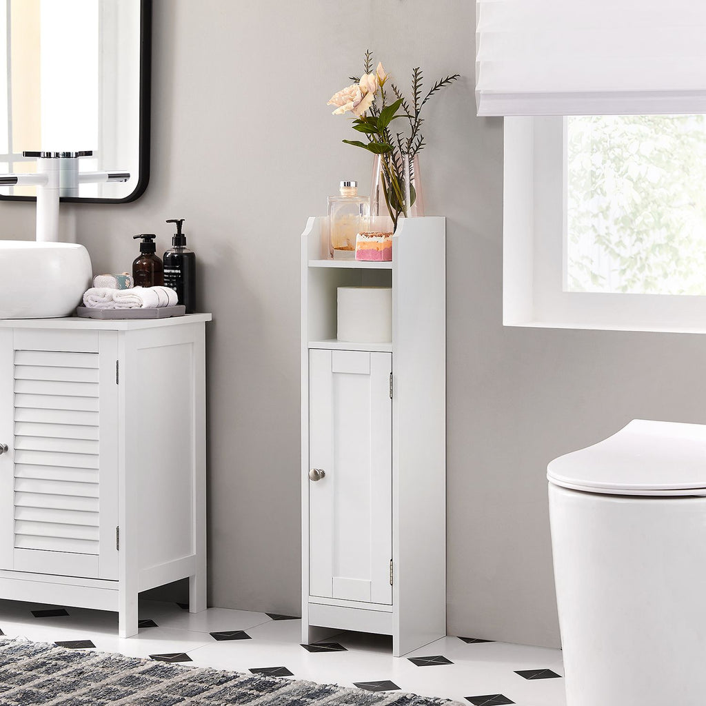 Badkamerkast - Smalle kast - Met deur en 2 planken - Wit