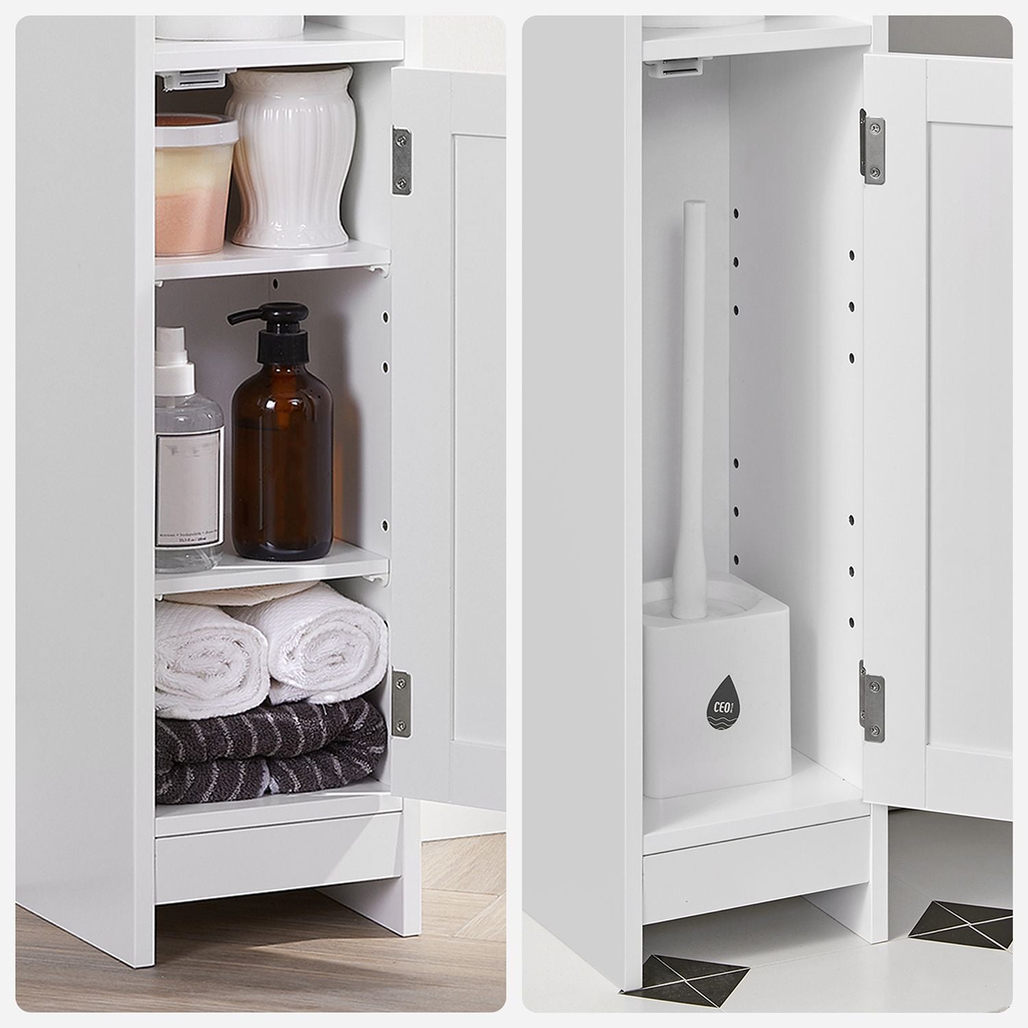 Badkamerkast - Smalle kast - Met deur en 2 planken - Wit