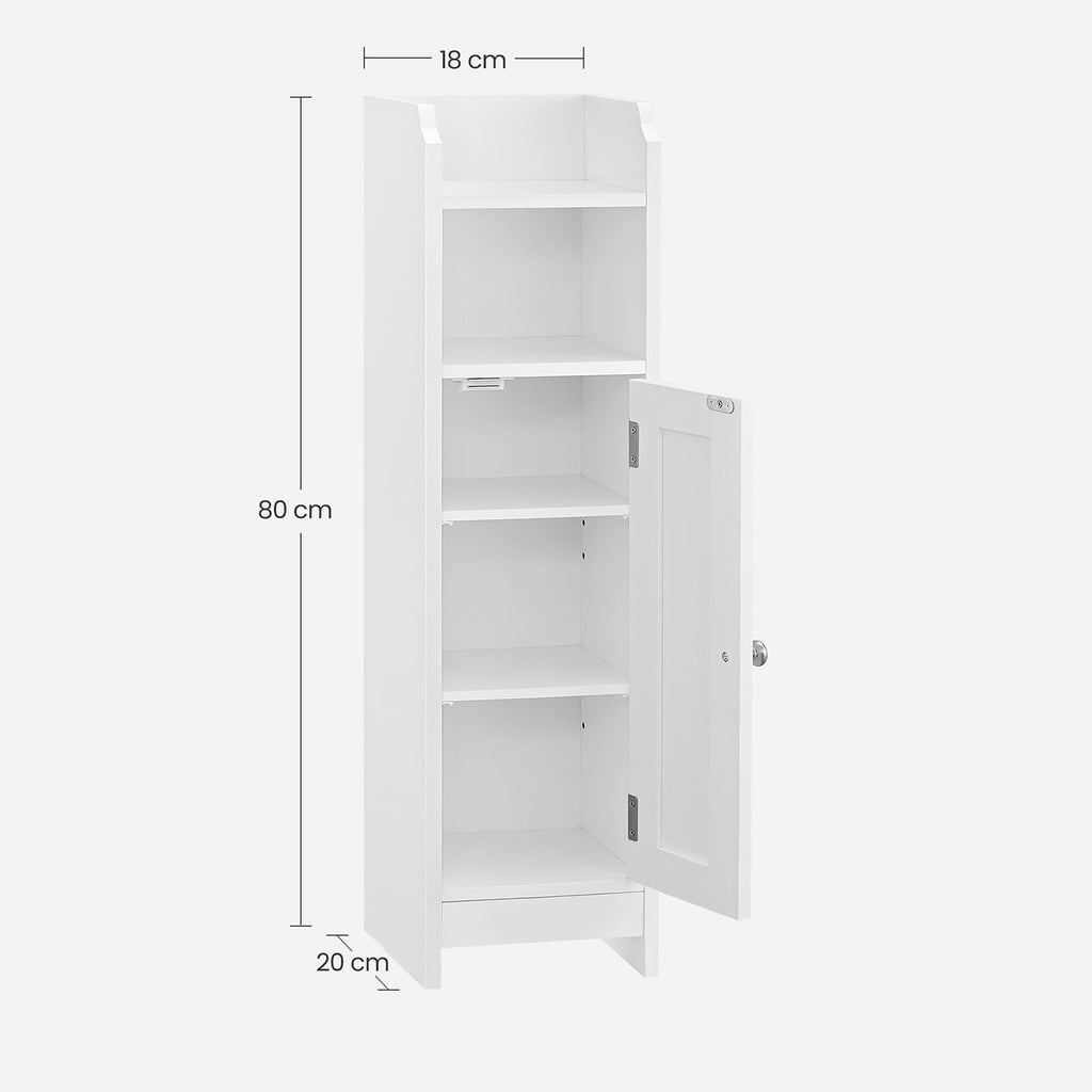 Badkamerkast - Smalle kast - Met deur en 2 planken - Wit