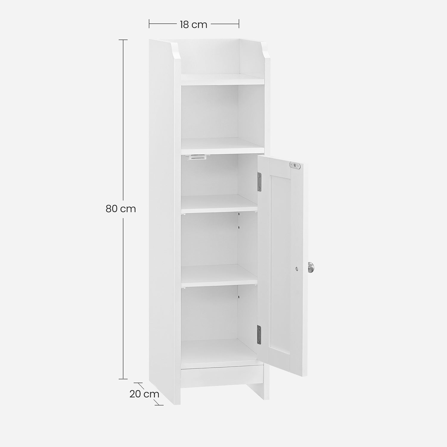 Badkamerkast - Smalle kast - Met deur en 2 planken - Wit