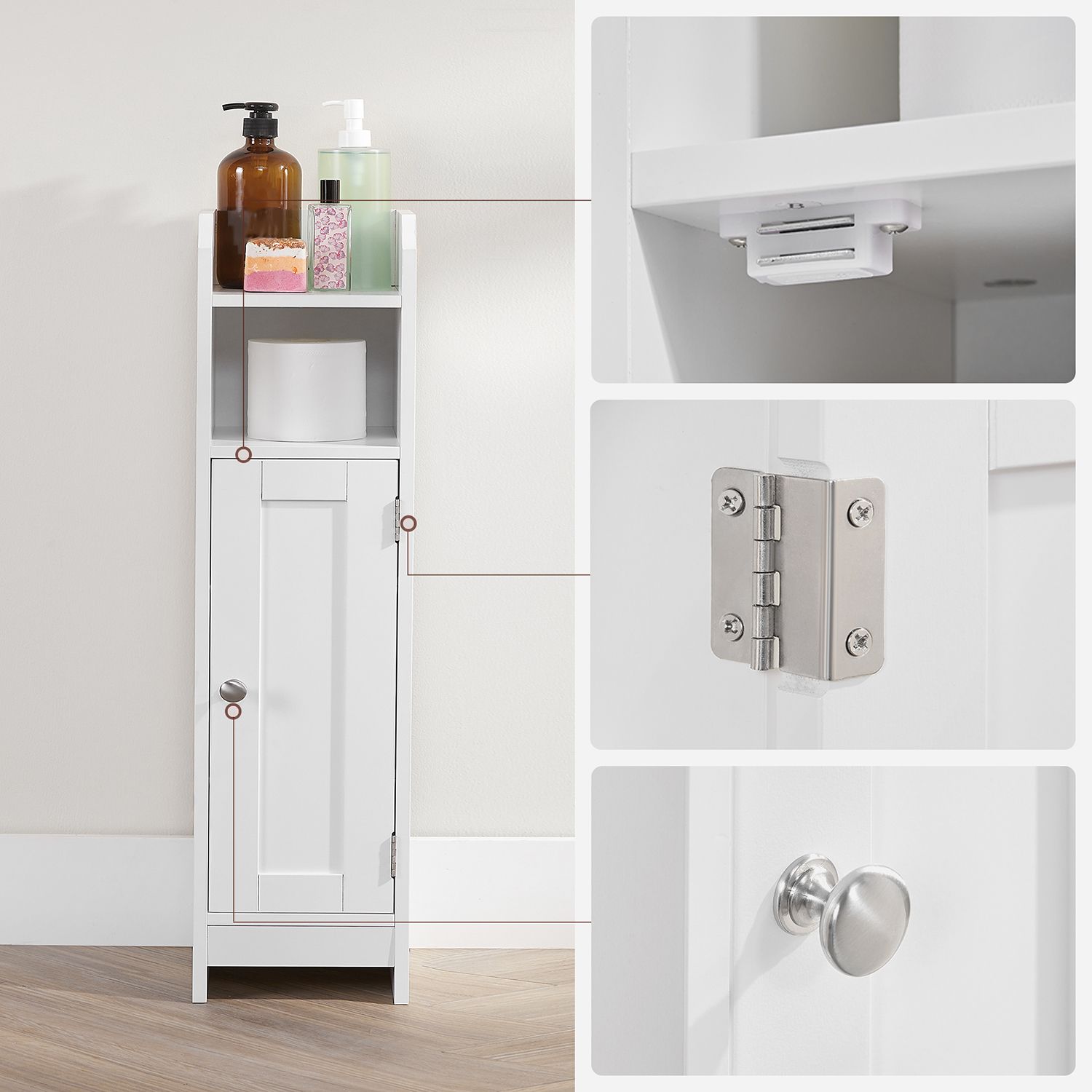 Badkamerkast - Smalle kast - Met deur en 2 planken - Wit