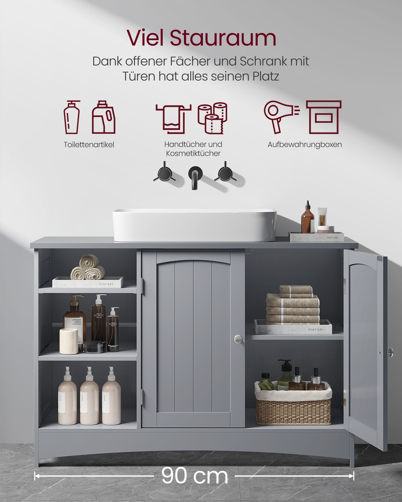 Wastafelkast – extra lang met 2 deuren – duifgrijs