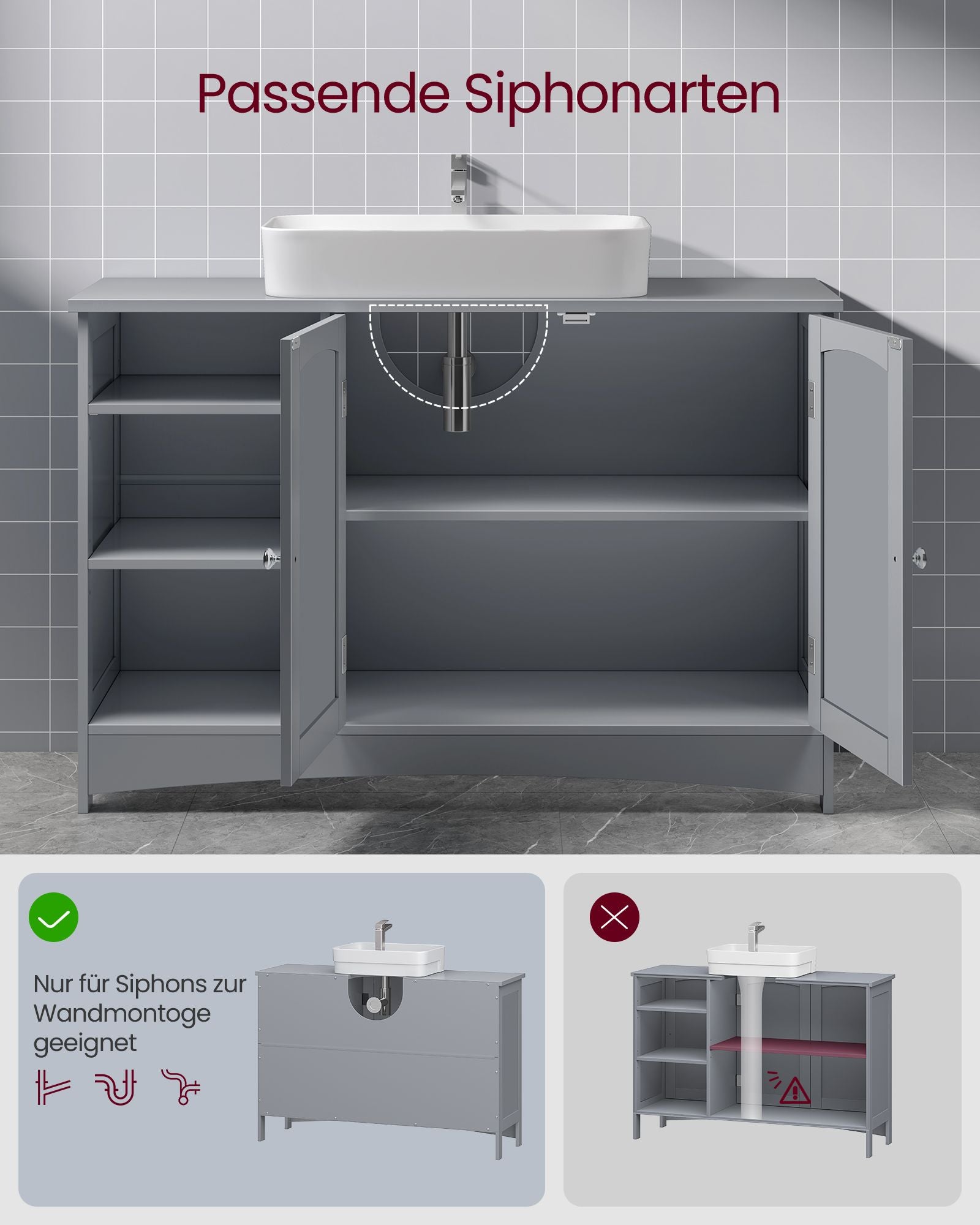 Wastafelkast – extra lang met 2 deuren – duifgrijs