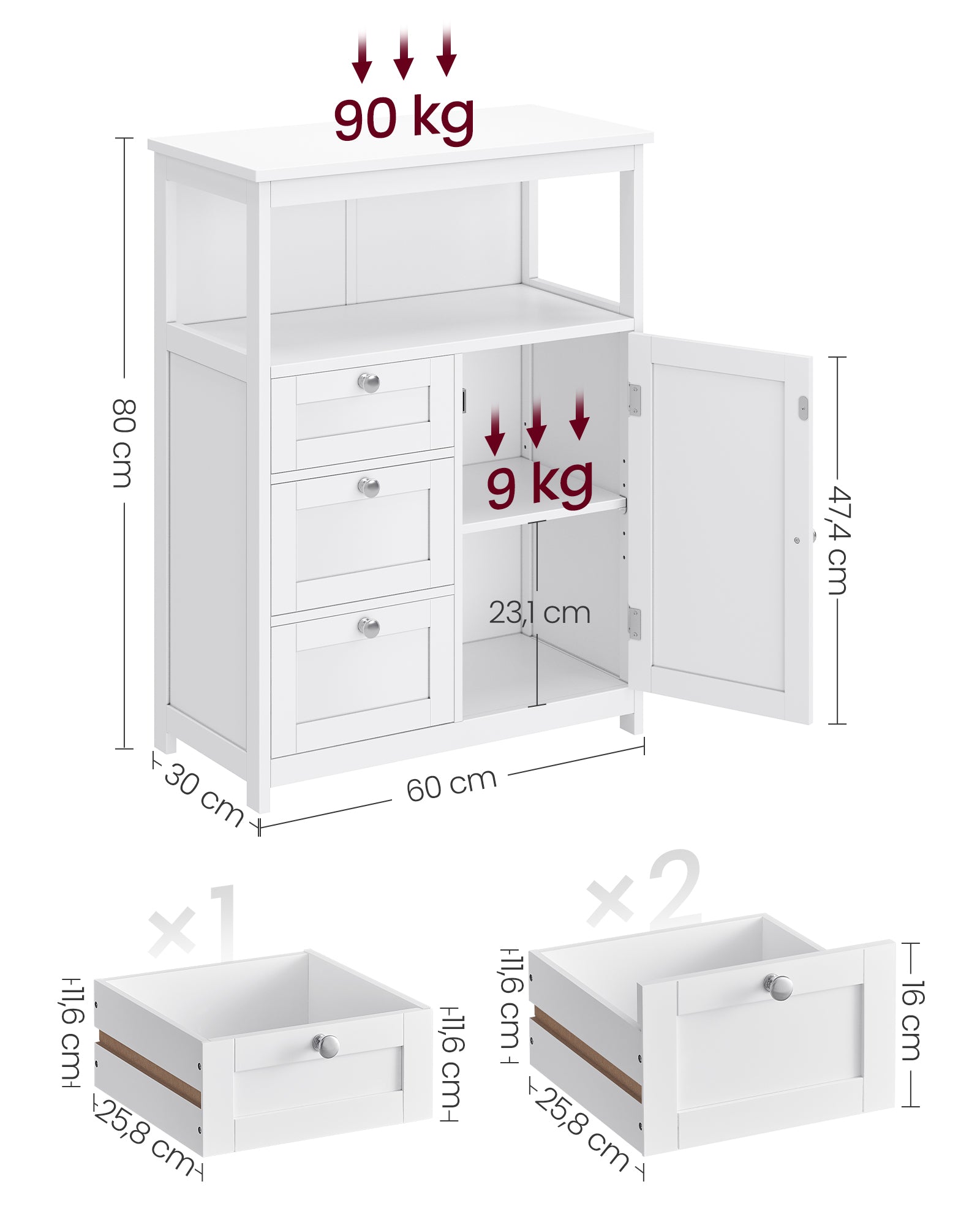Badkamermeubel – 30 x 60 x 80 cm – met 3 lades