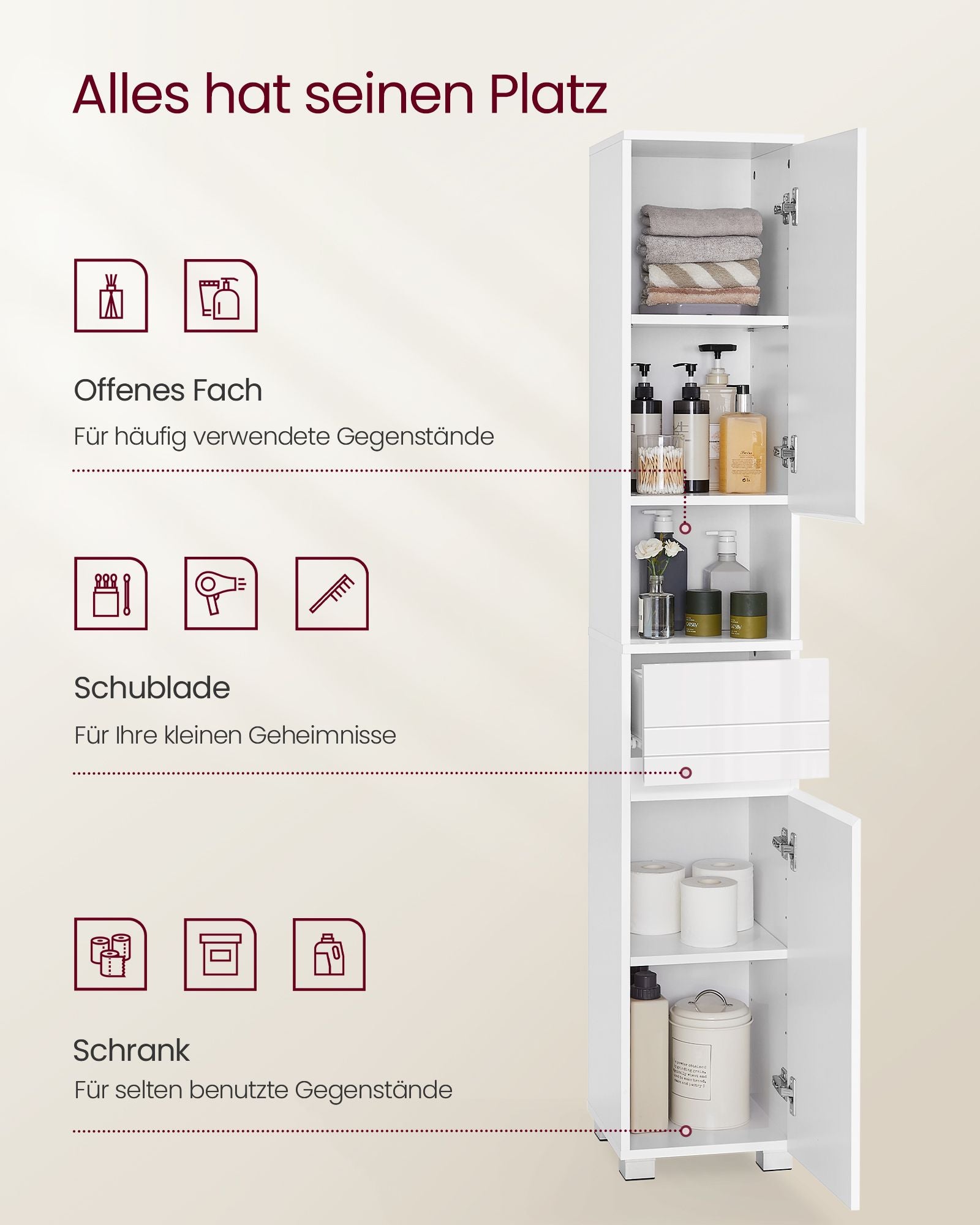 Badkamermeubel – 30 x 30 x 170 cm – verstelbare planken
