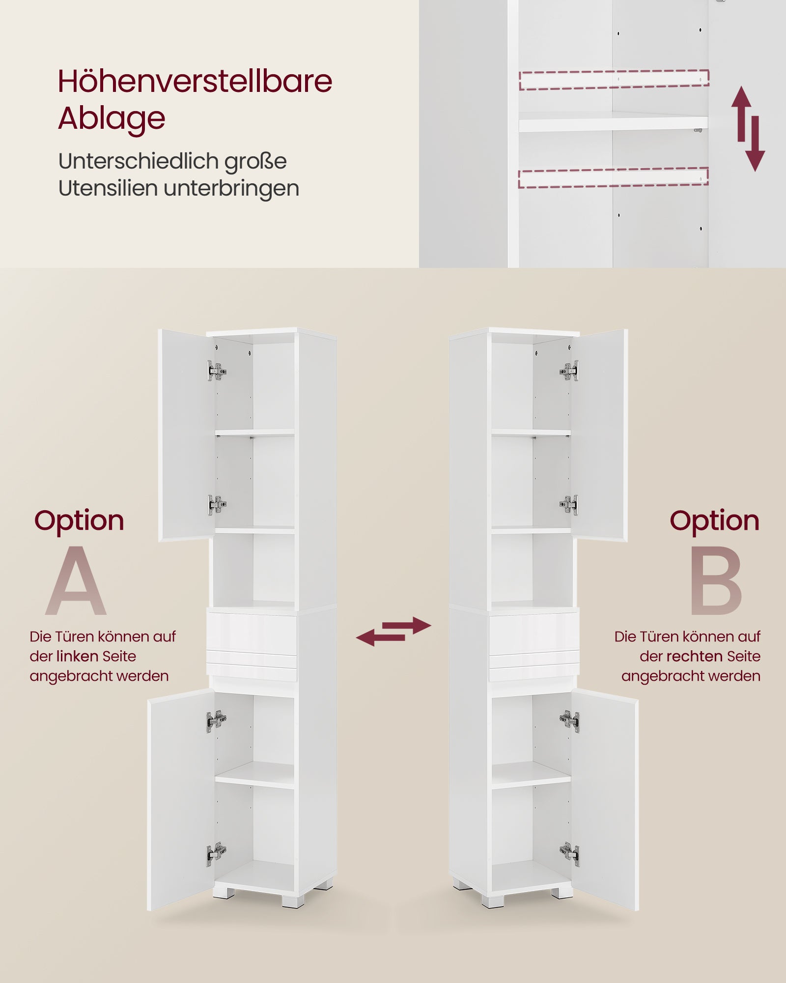 Badkamermeubel – verstelbare planken – klassiek wit
