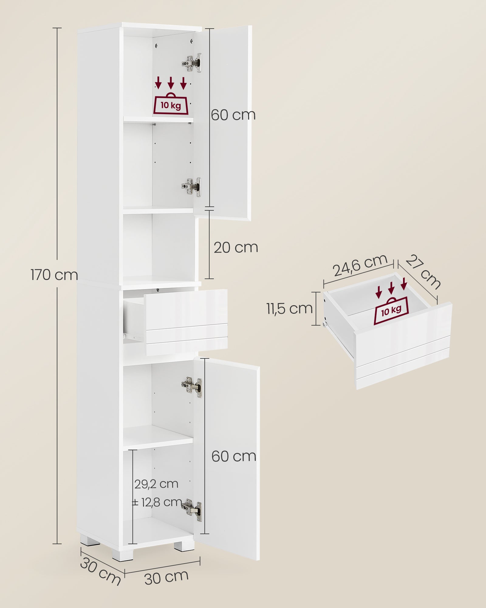 Badkamermeubel – 30 x 30 x 170 cm – verstelbare planken