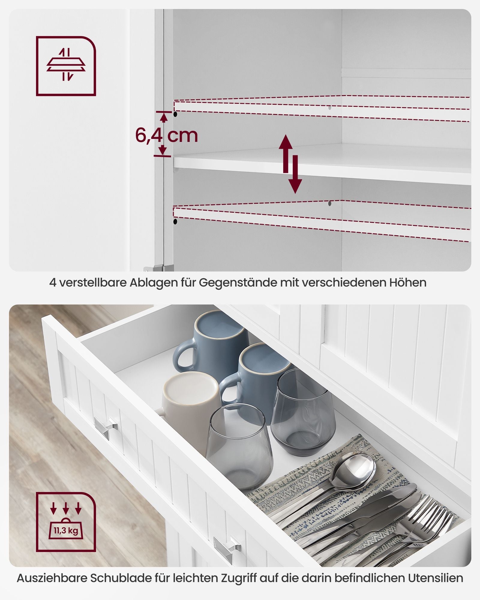 Keukenkast – met planken en lades – Wit