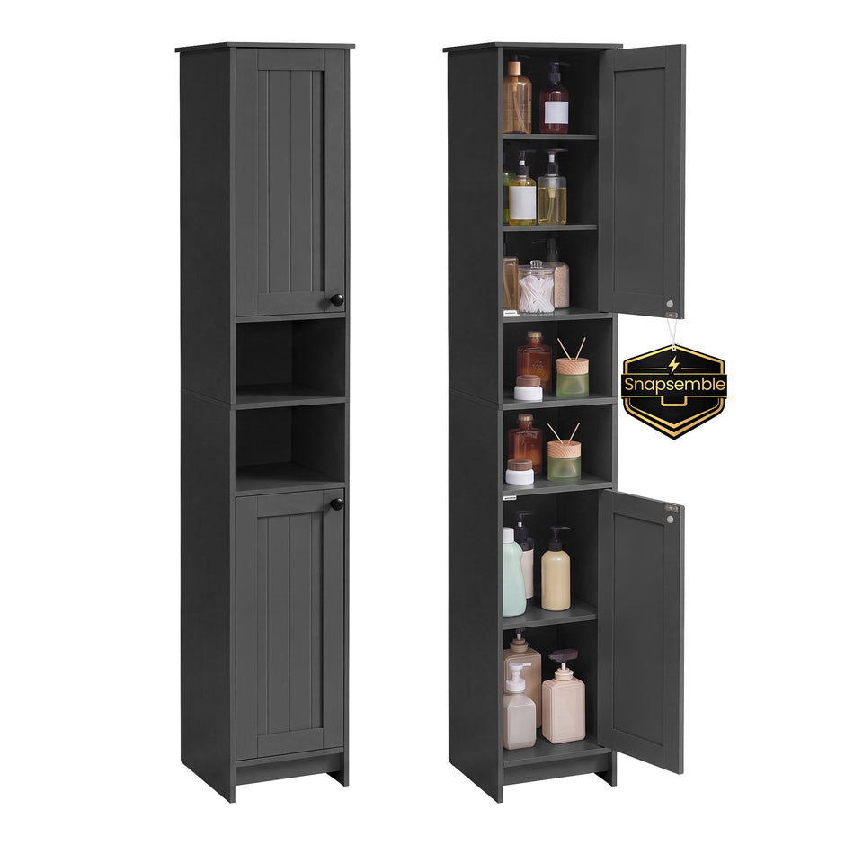 Badkamerkast – Smal en Hoog – 2 Deuren – Verstelbare Planken – 30 x 30 x 170 cm – Inktzwart