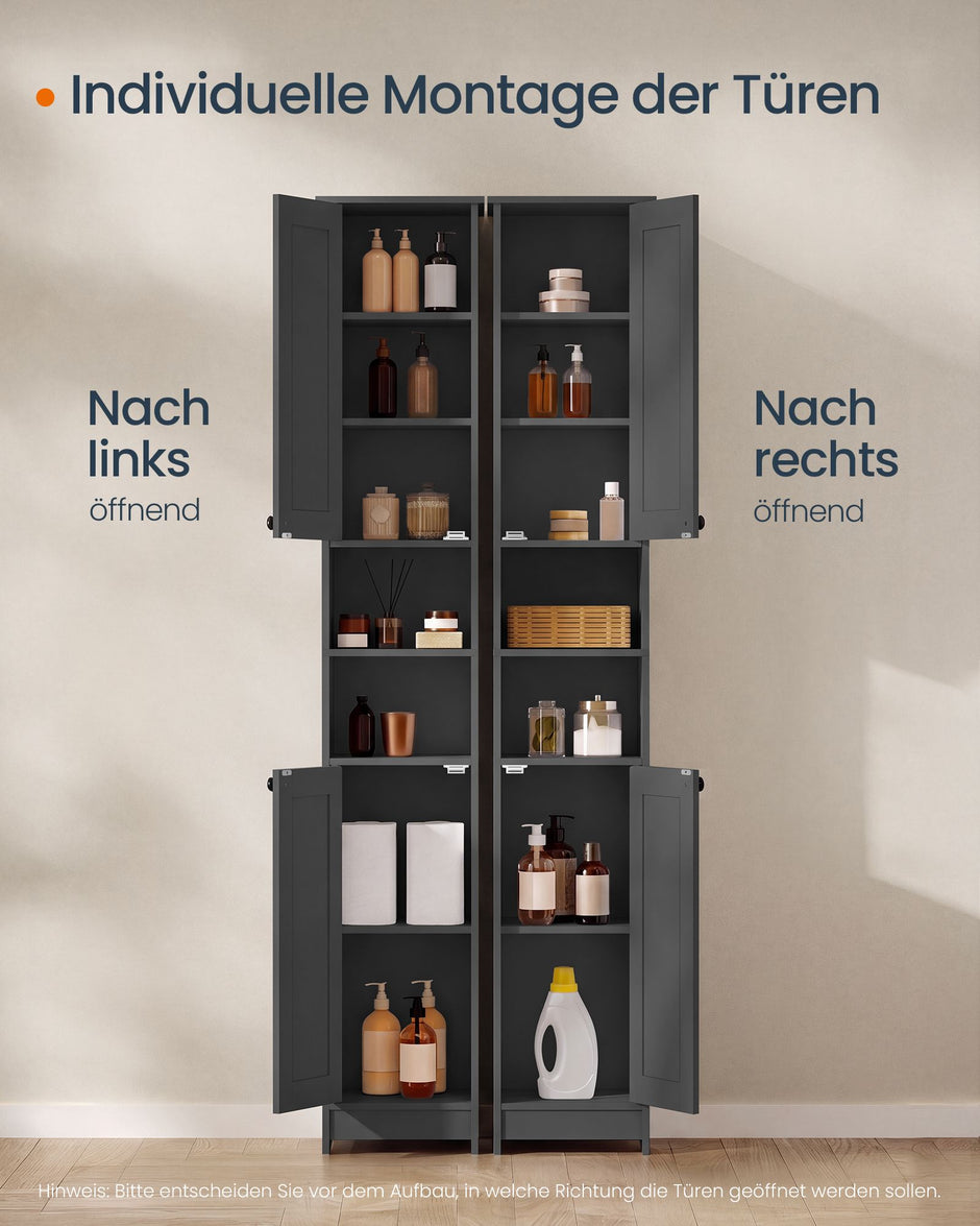 Badkamerkast – Smal en Hoog – 2 Deuren – Verstelbare Planken – 30 x 30 x 170 cm – Inktzwart