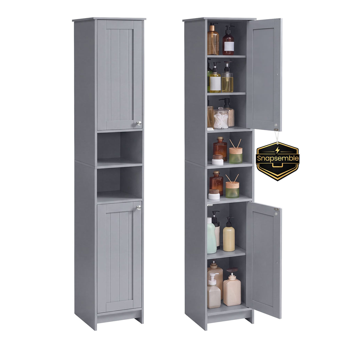 Badkamerkast – Smal en Hoog – 2 Deuren – Verstelbare Planken – 30 x 30 x 170 cm – Duifgrijs